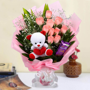 Flowers N Teddy Chocolate Bouquet